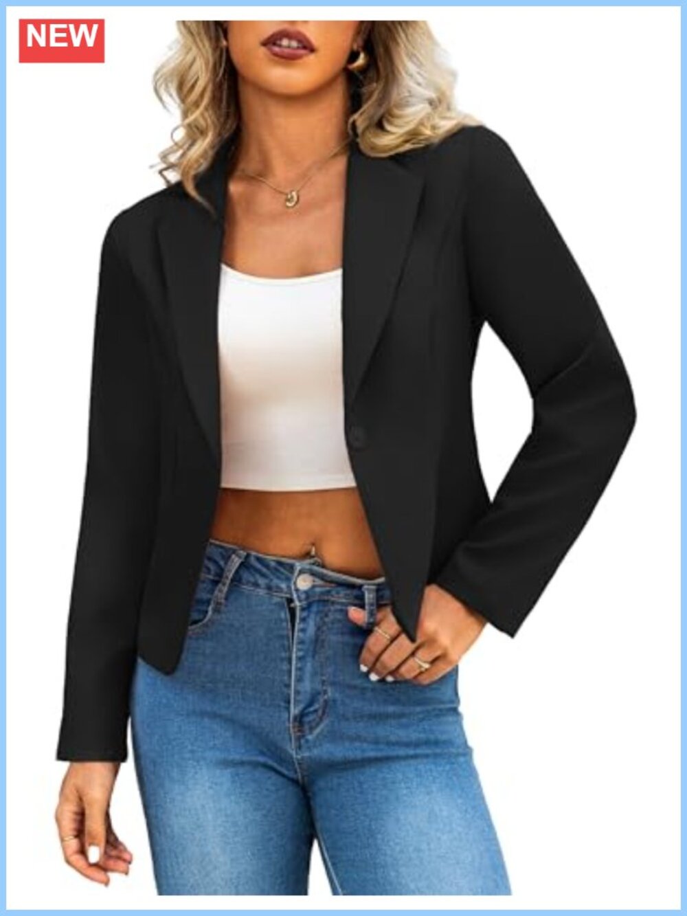 Cropped Blazer for Women Lightweight Business Casual Suit Jacket Lined Notch